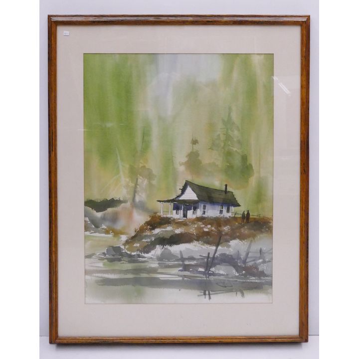 Jerry Stitt (California/Washington) Coastal Scene Watercolor Framed- 38x30''