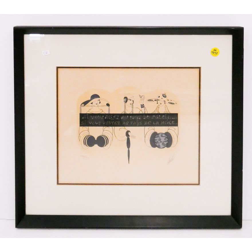 Erte 'Summer & Winter' S/N Lithograph Framed- 17x19''