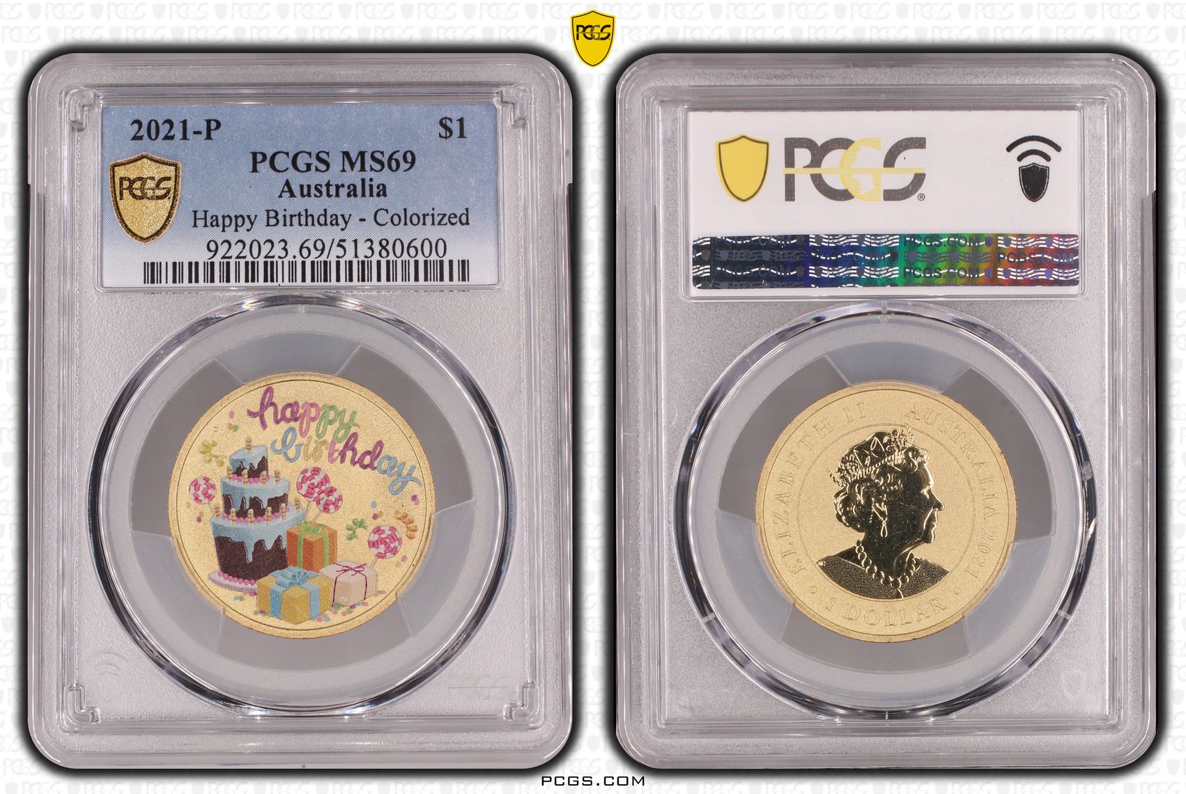 Happy Birthday - Colorized, POP 8/0, One Dollar, 2021-P, PCGS MS69