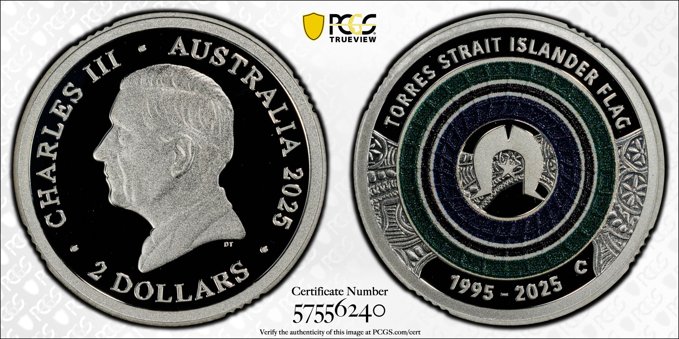 Torres Strait Islander Flag Colourised Silver, Two Dollar, 2025-C, PCGS PR69DCAM