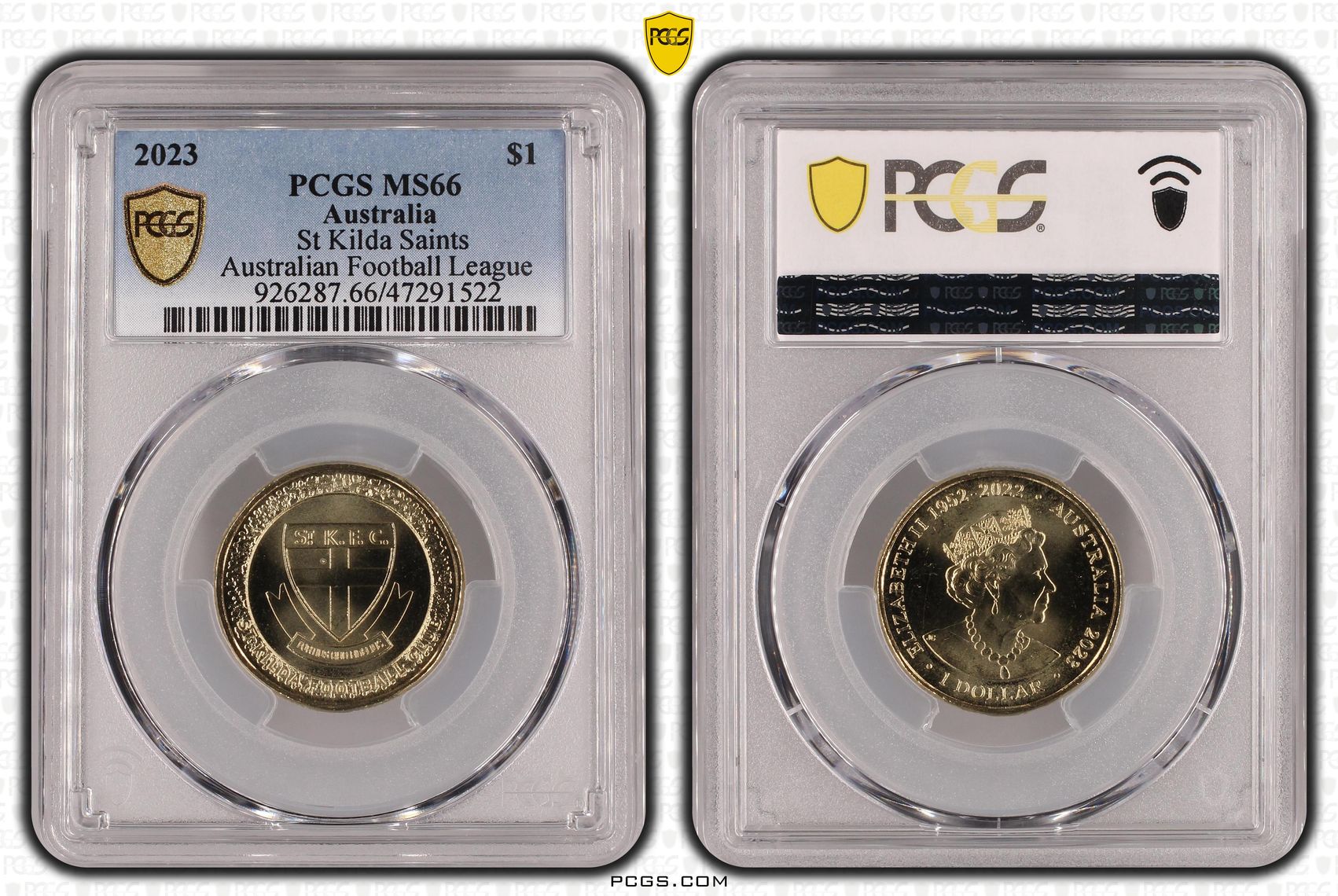 Elizabeth II, AFL - St Kilda Saints, One Dollar, 2023, PCGS MS66