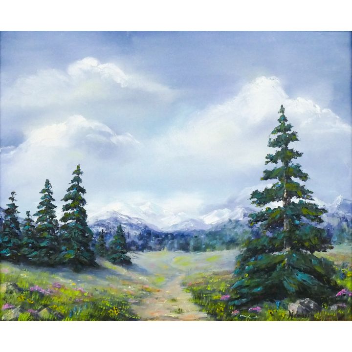 Northwest Nicholson ''Mountain Landscape'' Oil on Canvas Framed 28''x31.5''