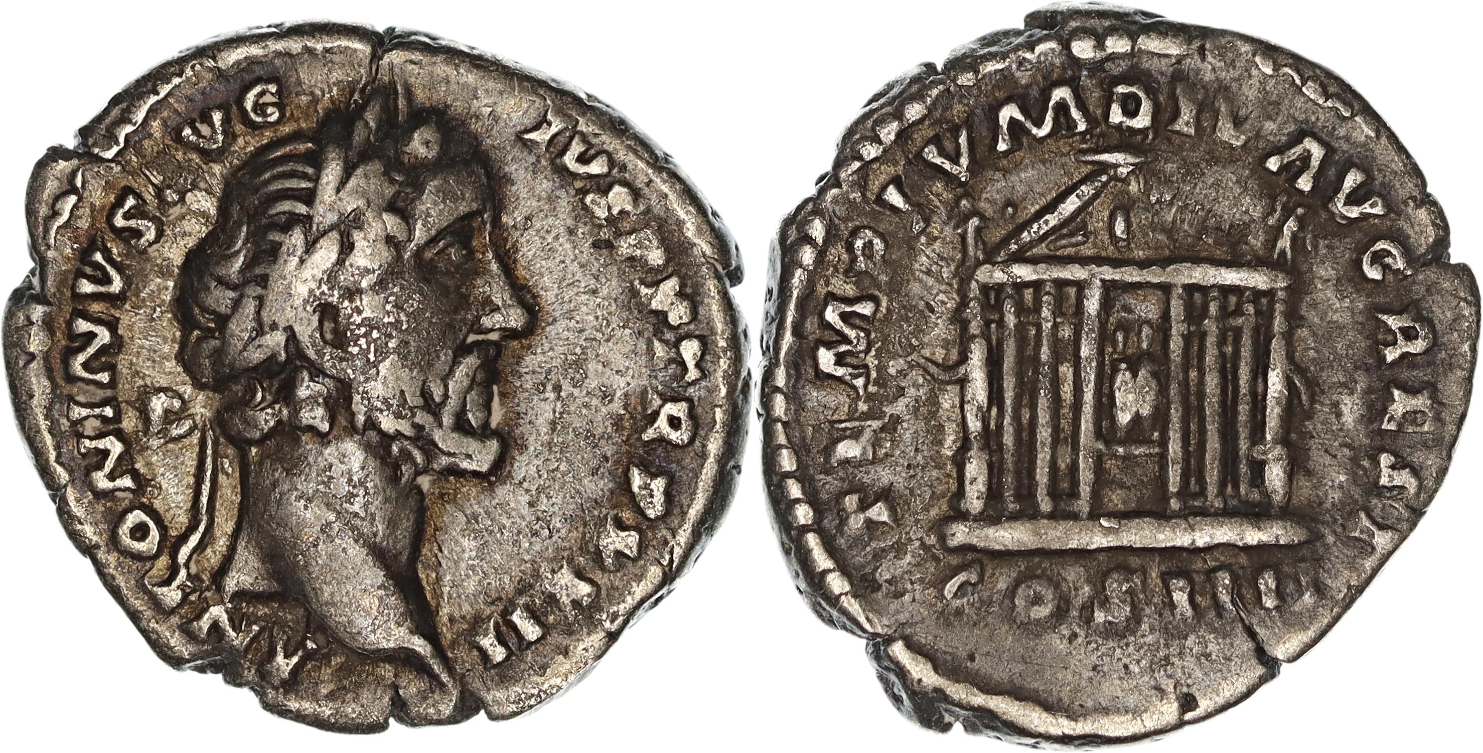 Roman Empire, Antoninus Pius, Silver Denarius, 158 AD, nVF
