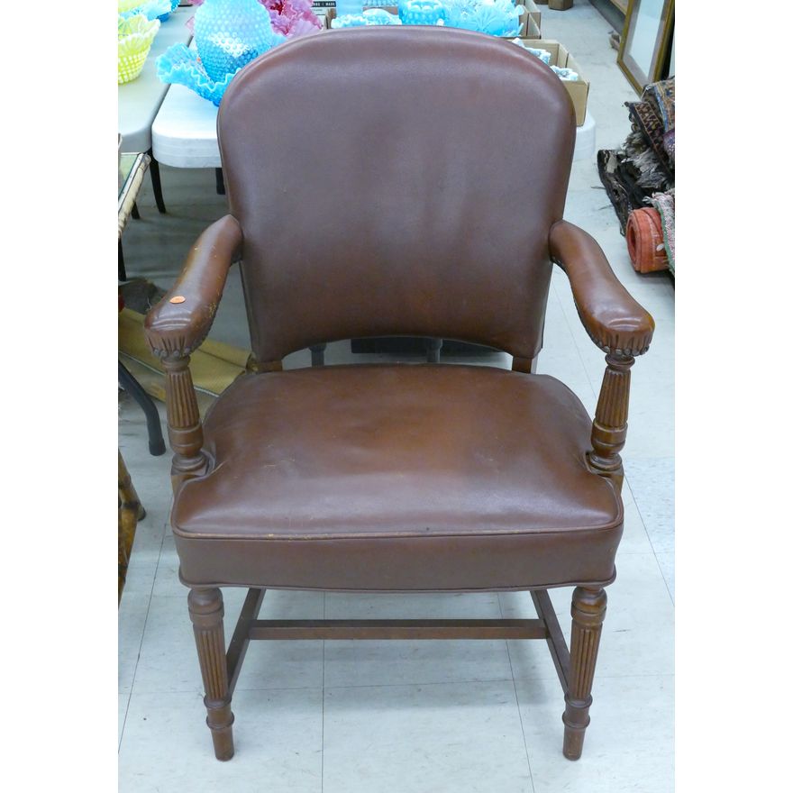 Antique Brown Leather Office Armchair 36''x26''