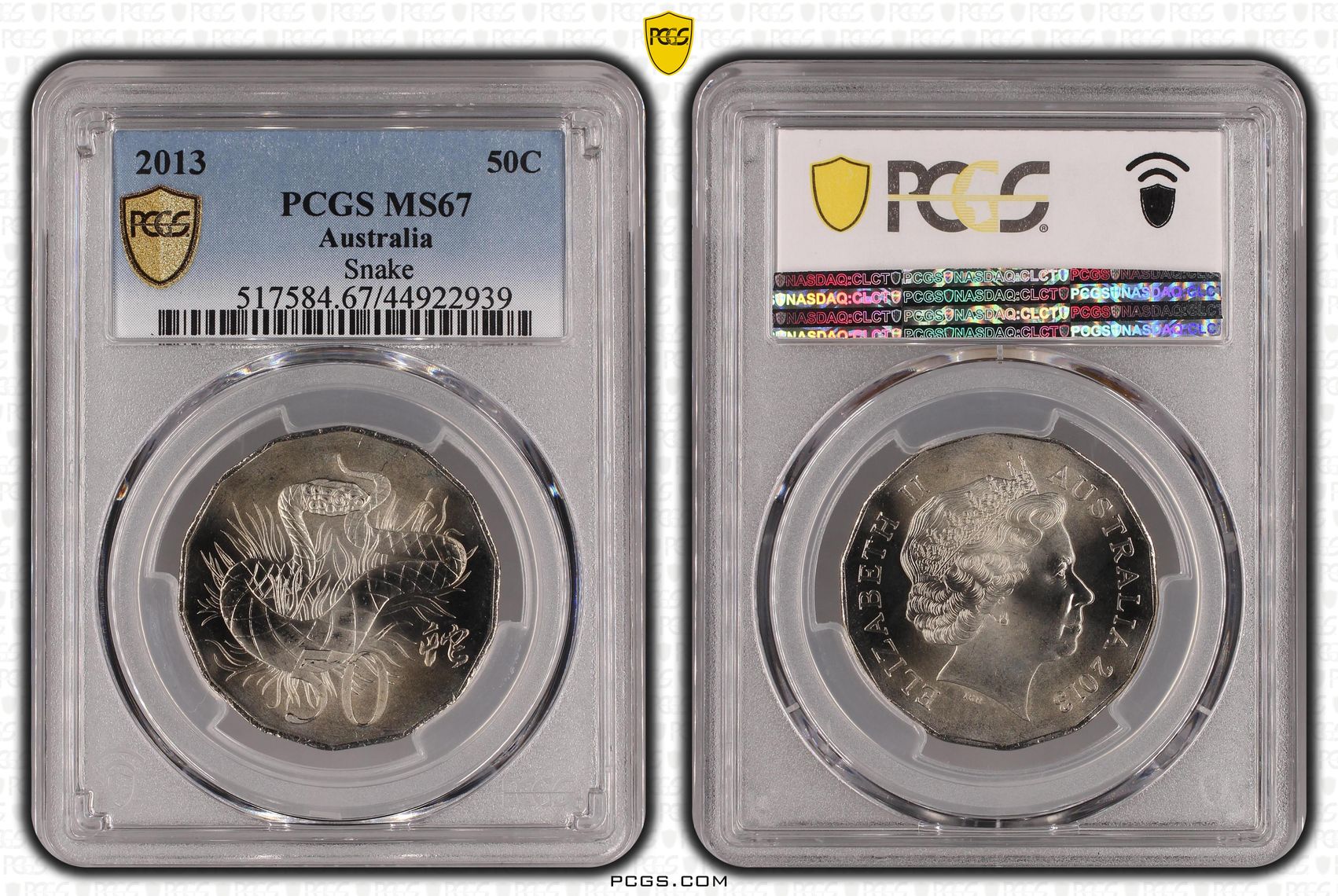 2013 Australia Fifty Cent, 50c Snake PCGS - MS67 -939