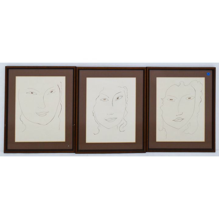 3pc Women's Portrait Line Drawings, in the style of Matisse.