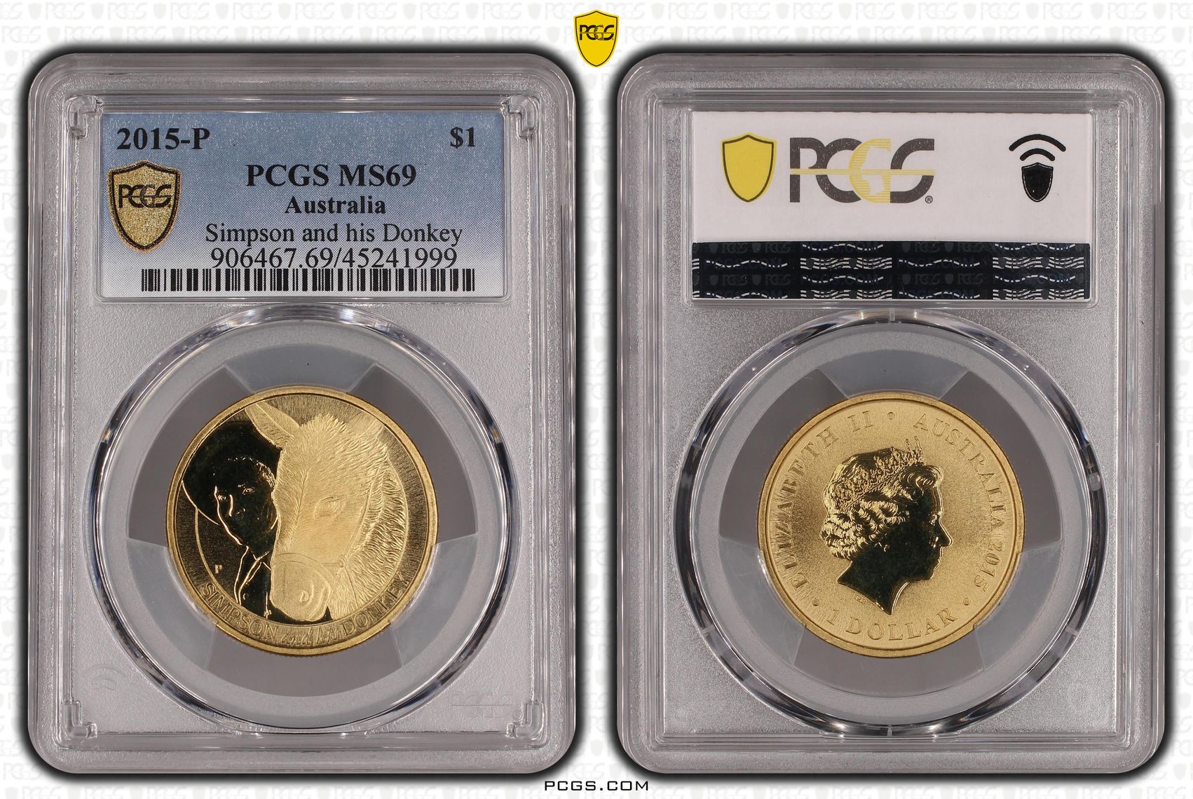 2015-P Australia One Dollar, $1 Simpson and his Donkey PCGS - MS69 POP 1/0 -999