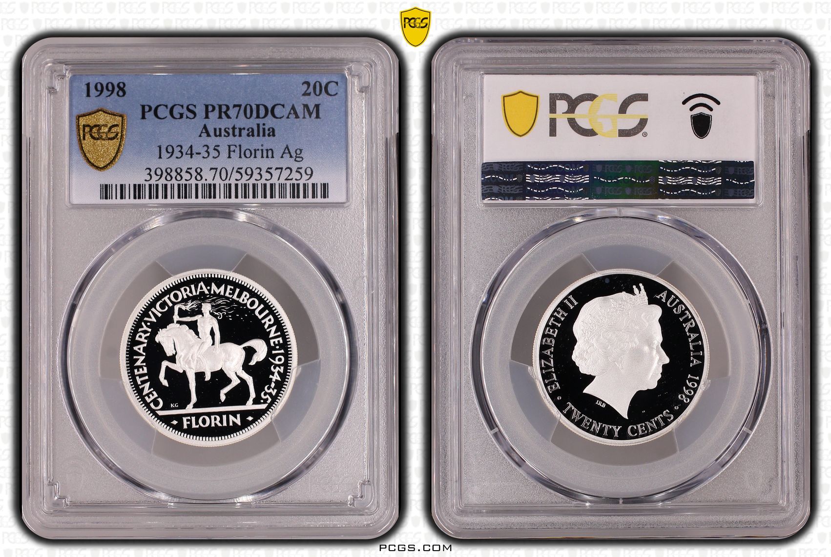 Elizabeth II, 1934-35 Florin Silver, Twenty Cent, 1998, PCGS PR70DCAM