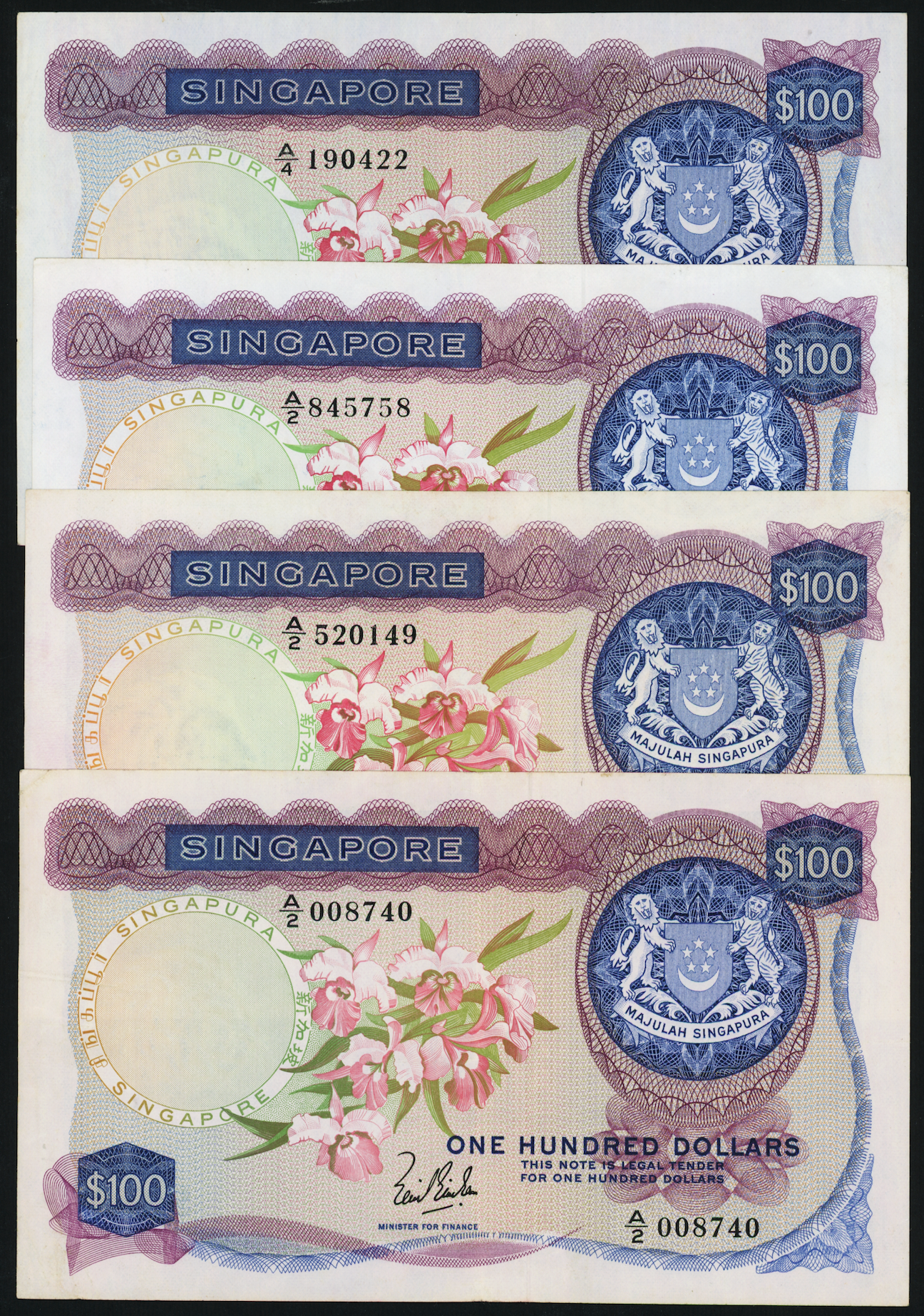 Singapore Orchid 1967 100 LKS A 2 008740 GKS A 2 520149 HSS No Seal 