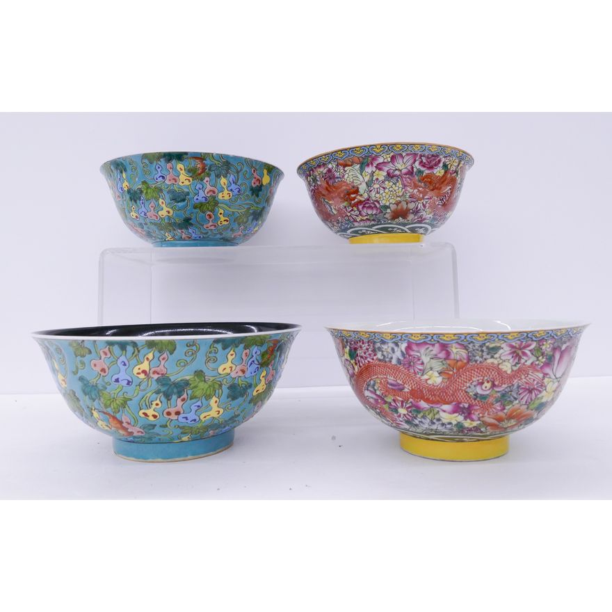2 Pairs Chinese Porcelain Decorated Bowls- 6'' diameter