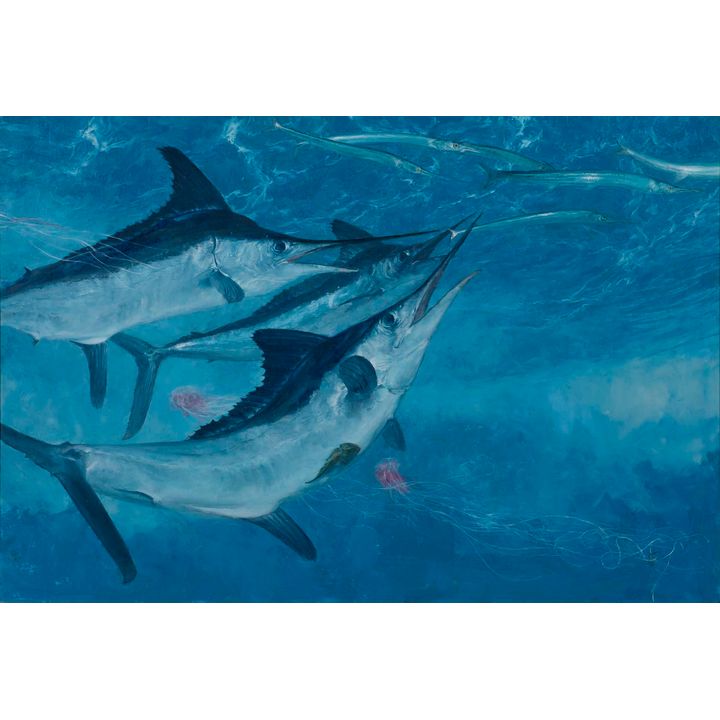 Stanley Meltzoff (1917-2006), White Marlin7 - Three White Marlin and Needlefish