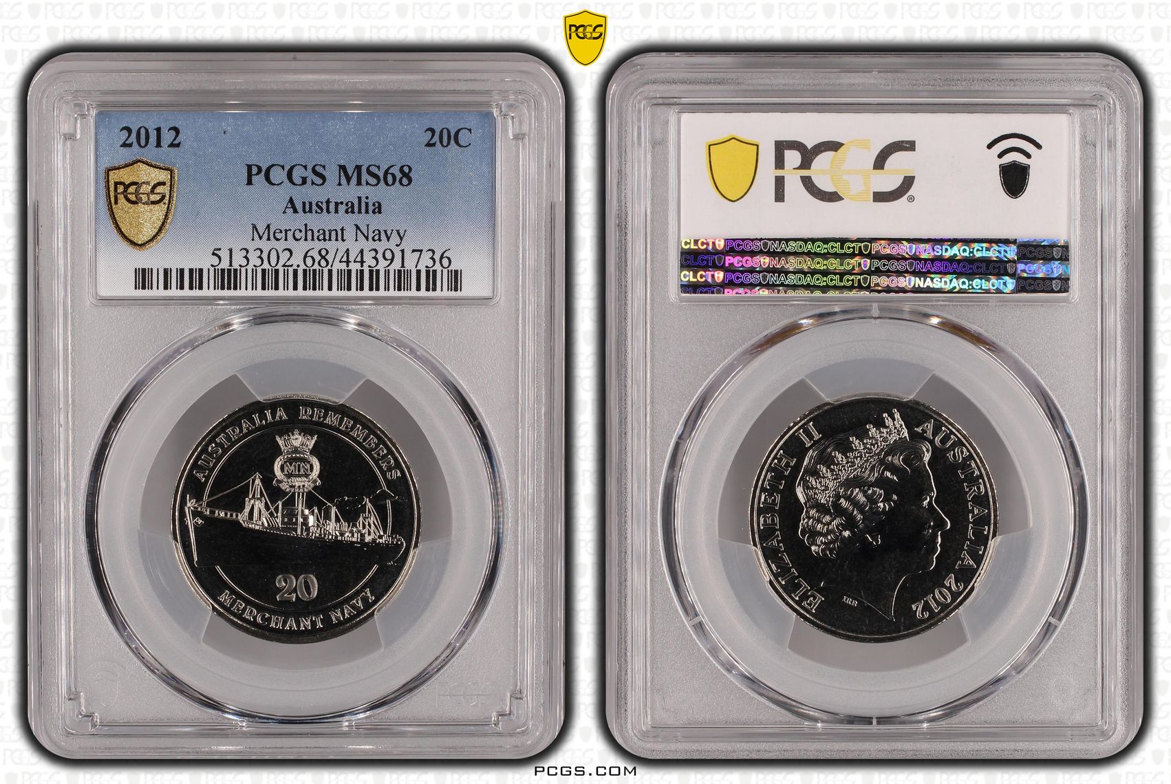 2012 Australia Twenty Cent, 20c Merchant Navy PCGS - MS68 -736
