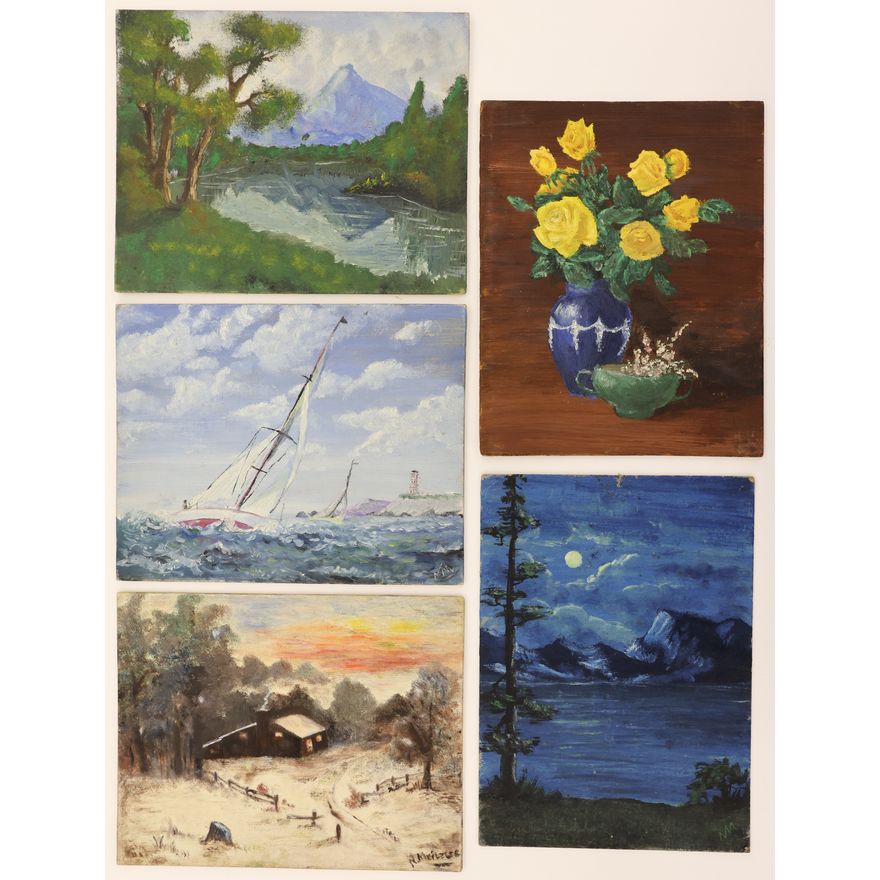 5pc Early Neil Meitzler Landscape Oil Paintings on Canvas Board 8''x10''