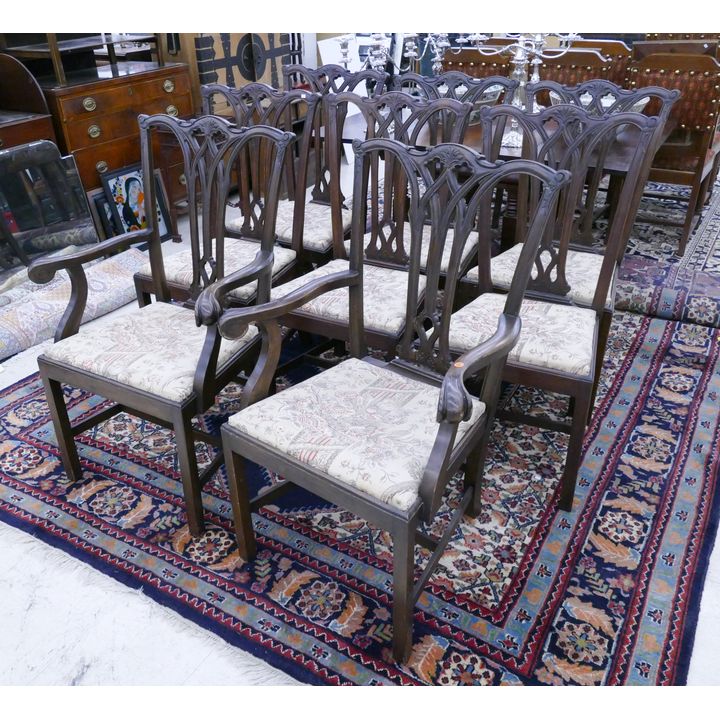 Set 8pc Period Mahogany Chippendale Dinning Chairs with 2 Armchairs- 40x26''