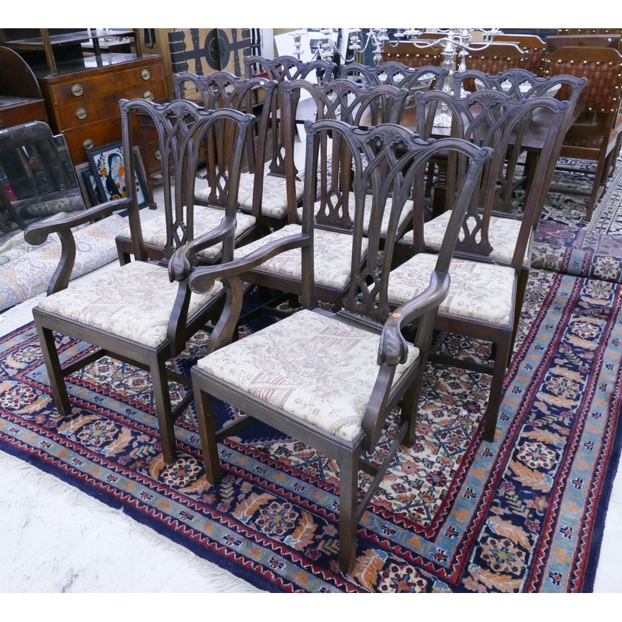 Set 8pc Period Mahogany Chippendale Dinning Chairs with 2 Armchairs- 40x26''