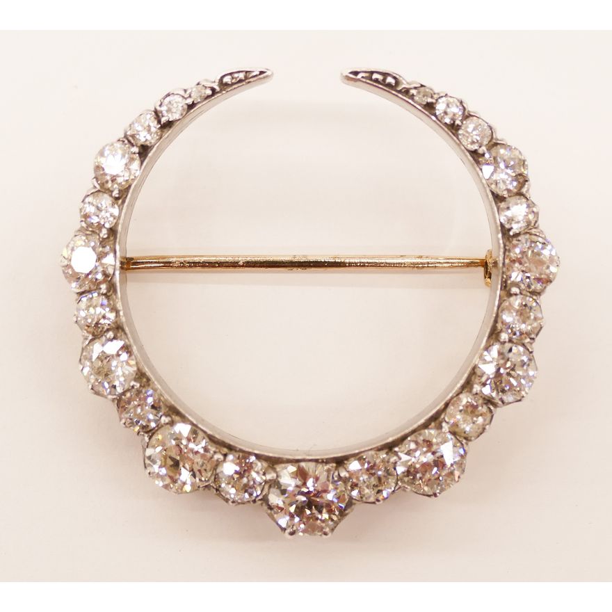 Edwardian 7.32ctw Diamond Crescent Brooch