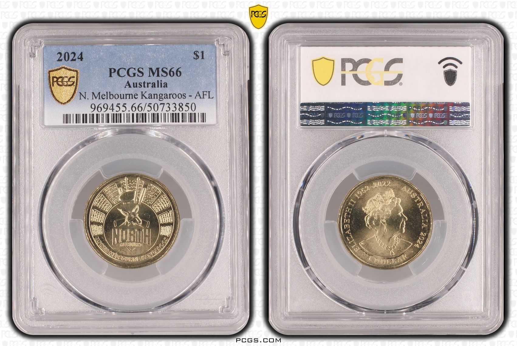 N. Melbourne Kangaroos - AFL POP 2/0, One Dollar, 2024, PCGS MS66