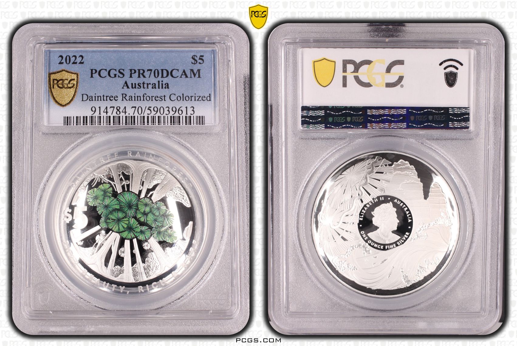Daintree Rainforest Colorized, Five Dollar, 2022, PCGS PR70DCAM