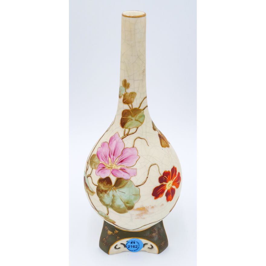 Antique Carlsbad Floral Porcelain Bud Vase 10''
