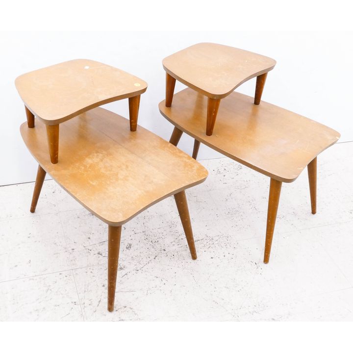 Pair MCM Step End Tables - 22x24x16'' (WN)