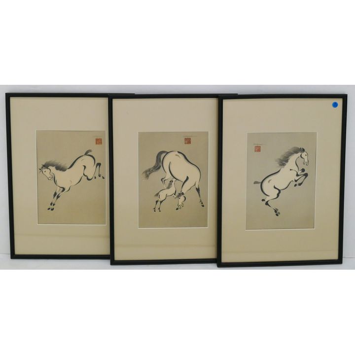 3pc Urushibara Wakyosa Horse Woodblock Prints.