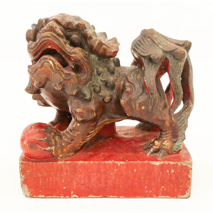 Chinese Qing Painted Stone Foo Lion 5.5''x5''