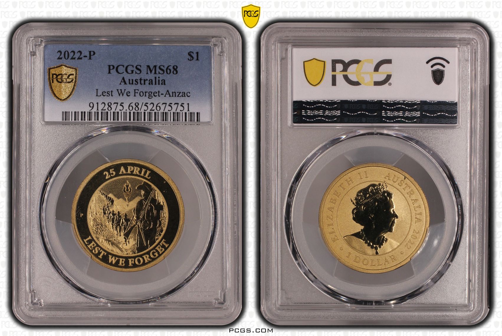 Lest We Forget-Anzac, One Dollar, 2022-P, PCGS MS68