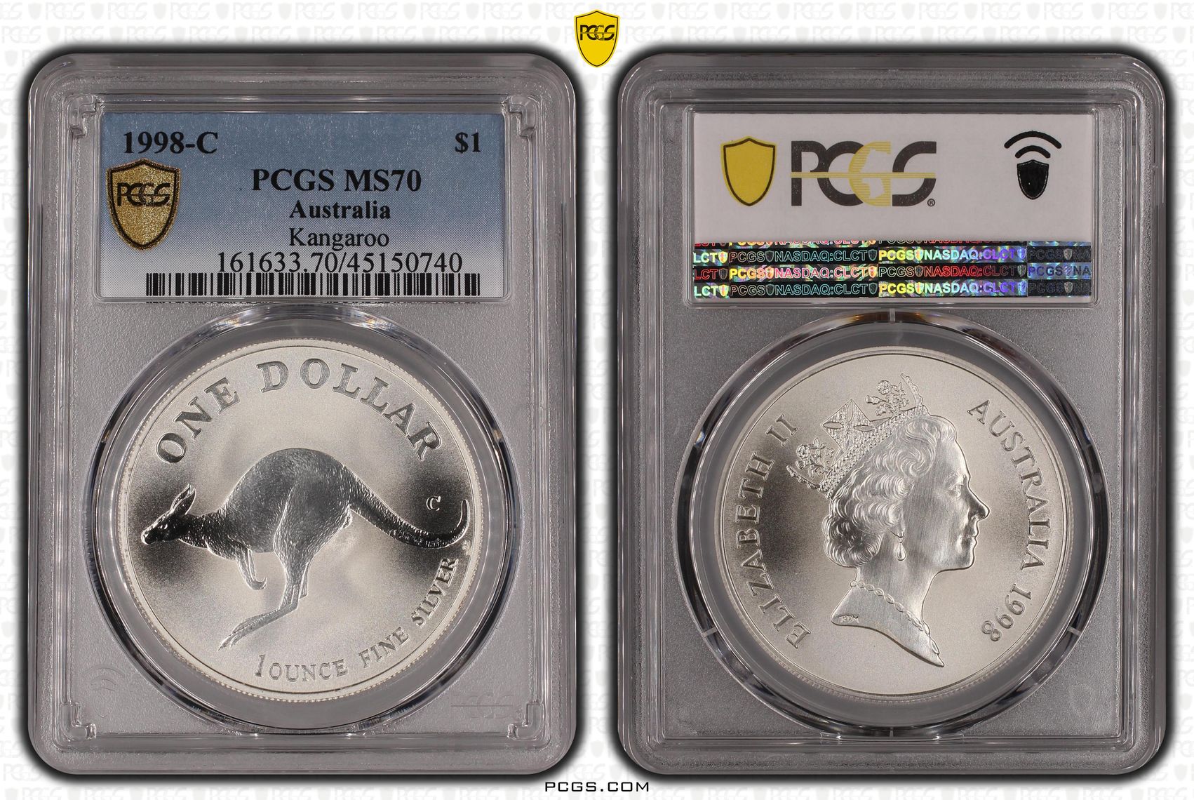 1998-C Australia One Dollar, $1 Silver Kangaroo PCGS - MS70 POP 8/0 -740