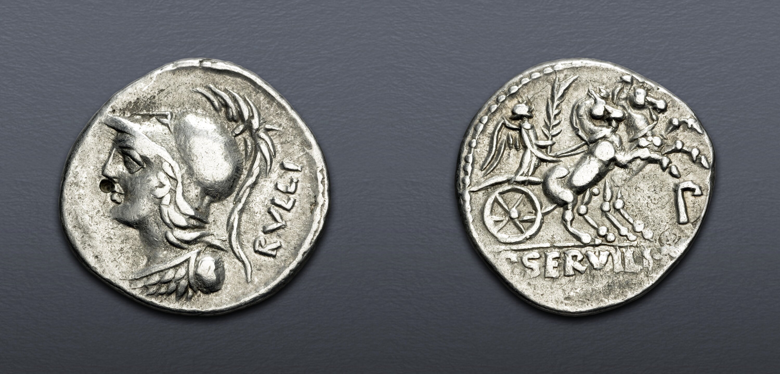 P. Servilius M.f. Rullus. 100 BC. AR Denarius (20mm, 3.88 g, 9h). Rome ...