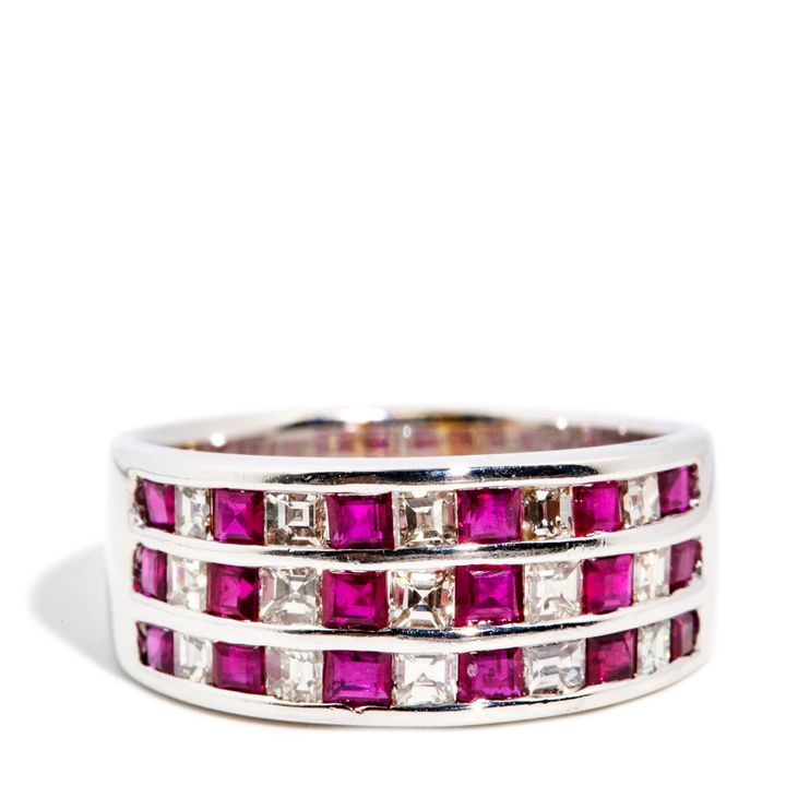 Ruby & Carre Cut Diamond 18ct Gold Ring,