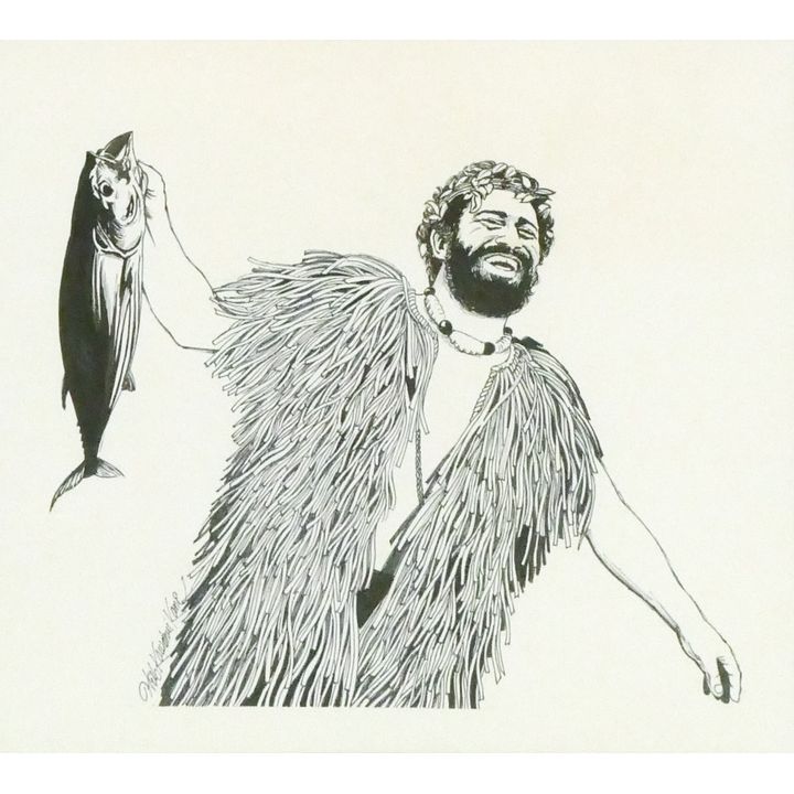 Herb Kane (1928-2011 Hawaiian) ''Aku Sketch'' Ink on Paper Framed 26''x27''