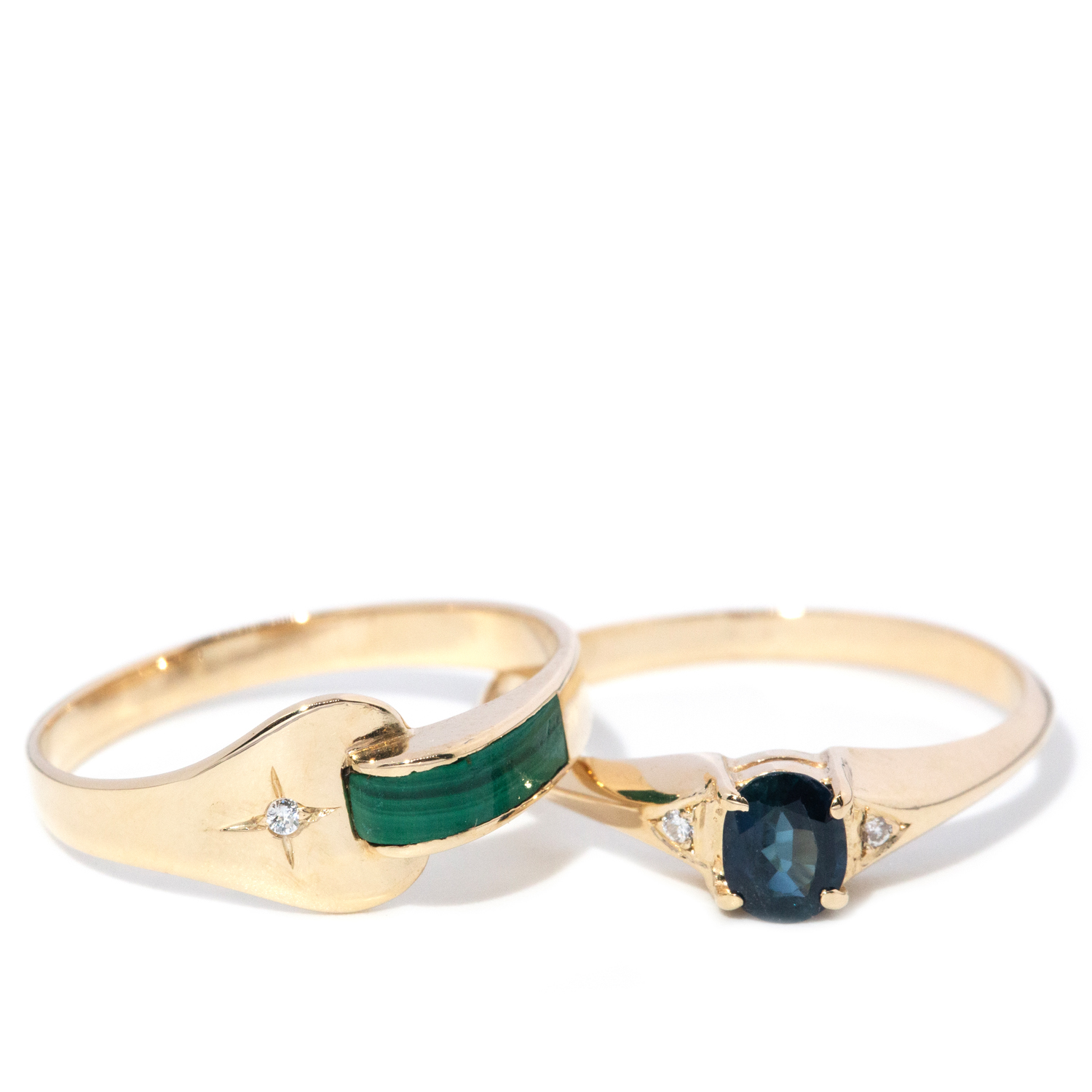 184 · Sapphire & Diamond Ring  in 9ct Gold & Malachite Ring in 14ct Gold