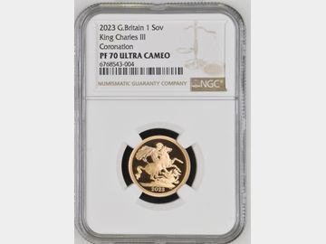 2023 PROOF GOLD SOVEREIGN 'CHARLES III CORONATION PF70 UCAM
