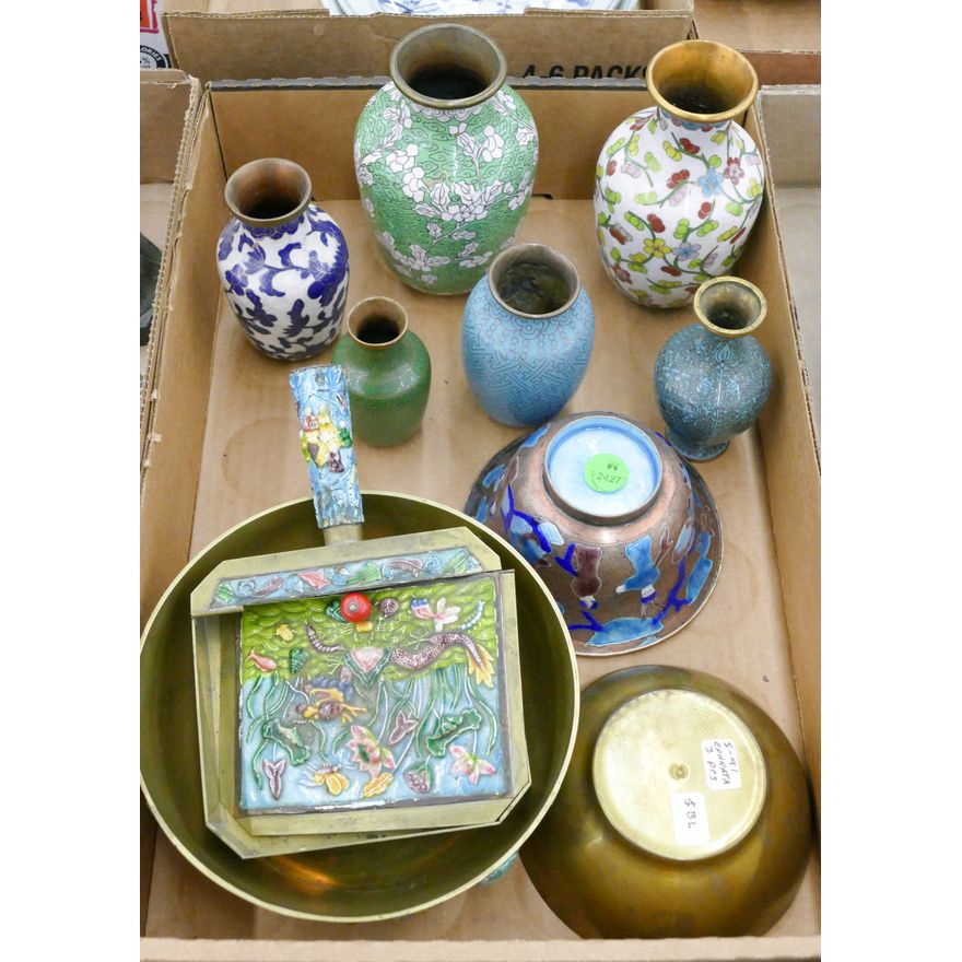 Box Old Chinese Cloisonne Vases etc.