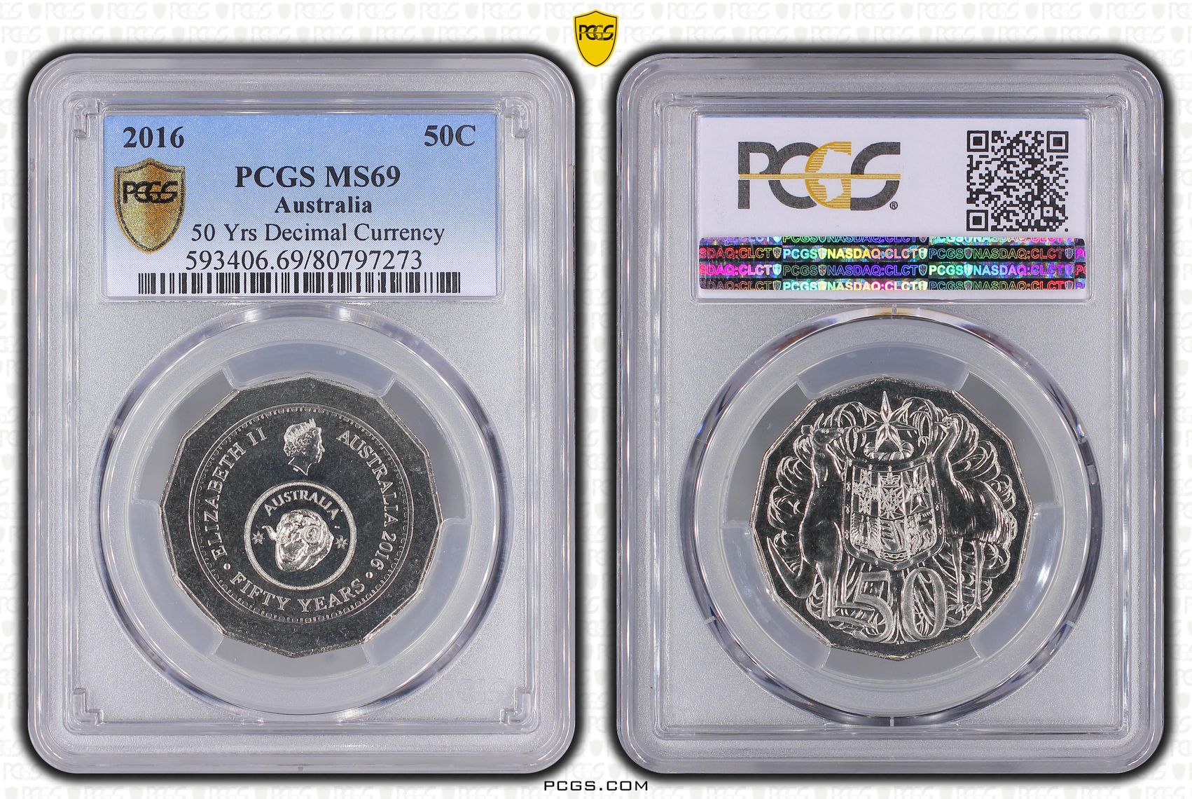 Elizabeth II, 50th Ann. Decimal Currency, POP 15/0, Fifty Cent, 2016, PCGS MS69
