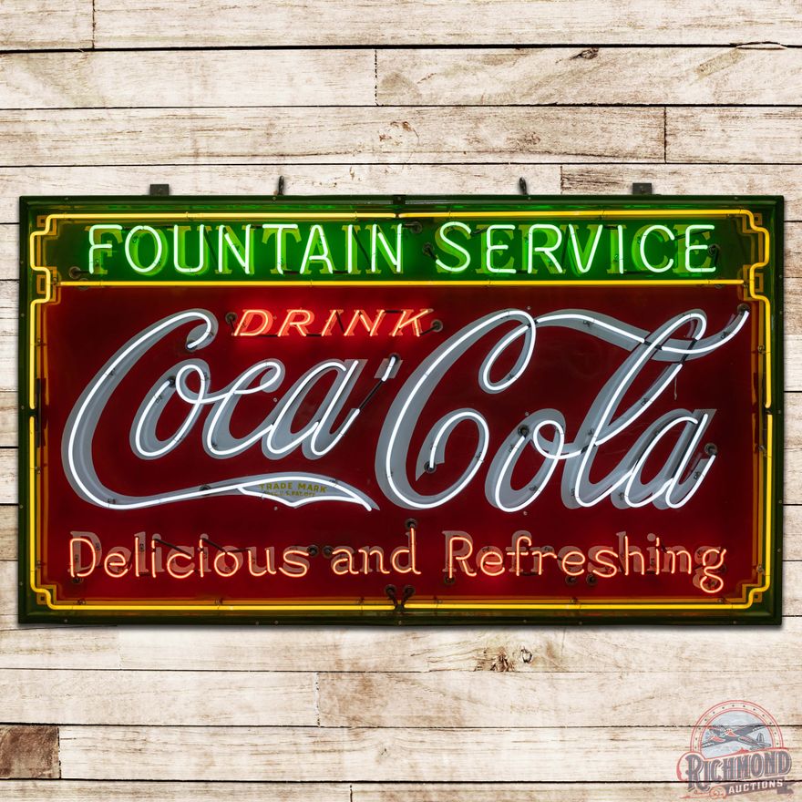 Drink Coca Cola Fountain Service 8' SS Porcelain Neon Sign