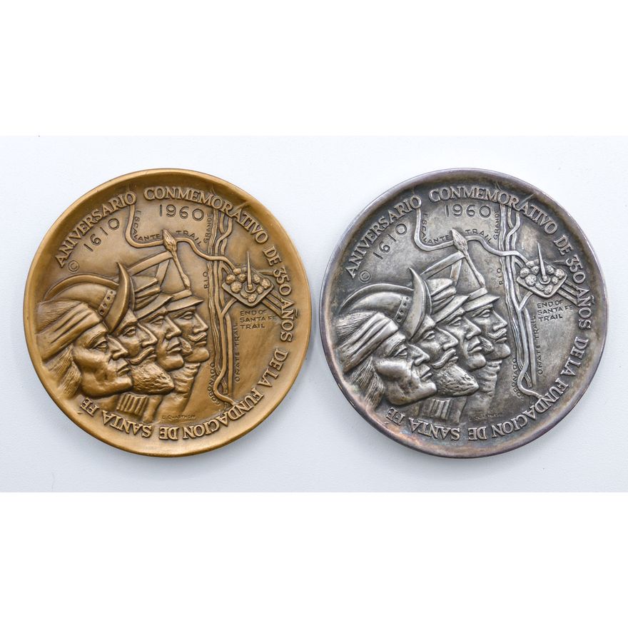 2pc Medallic Art 1960 Founding of Sante Fe Medals in Boxes