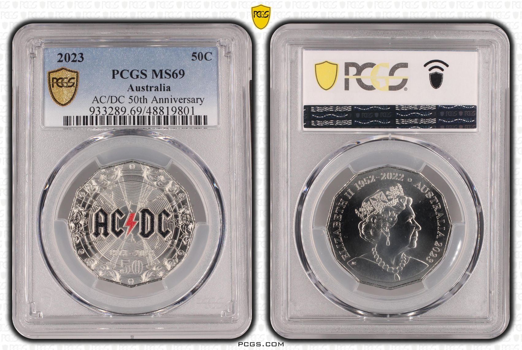 418 · AC/DC 50th Anniversary Colorized, Fifty Cent, 2023, PCGS MS69