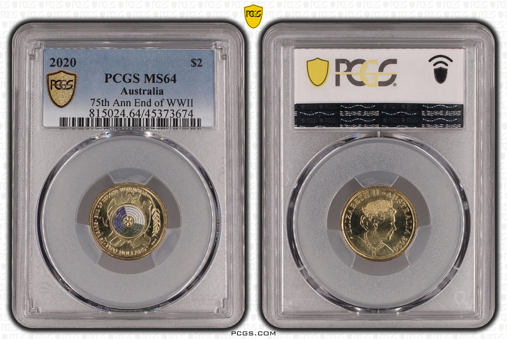 Elizabeth II, 75th Ann End of WWII, Two Dollar, 2020, PCGS MS64