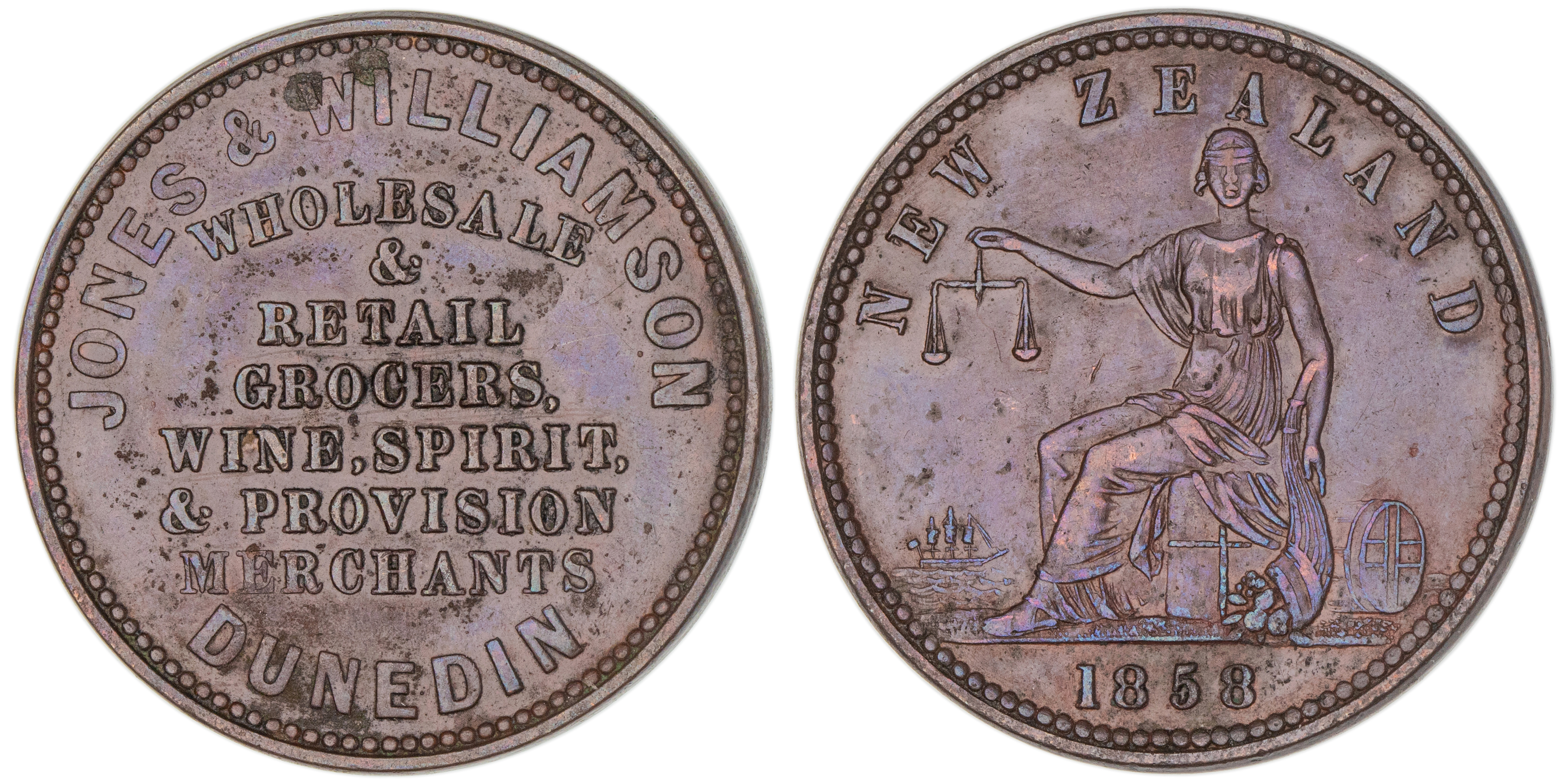 437 · New Zealand, Jones & Williamson, Dunedin, Penny, 1858, gVF