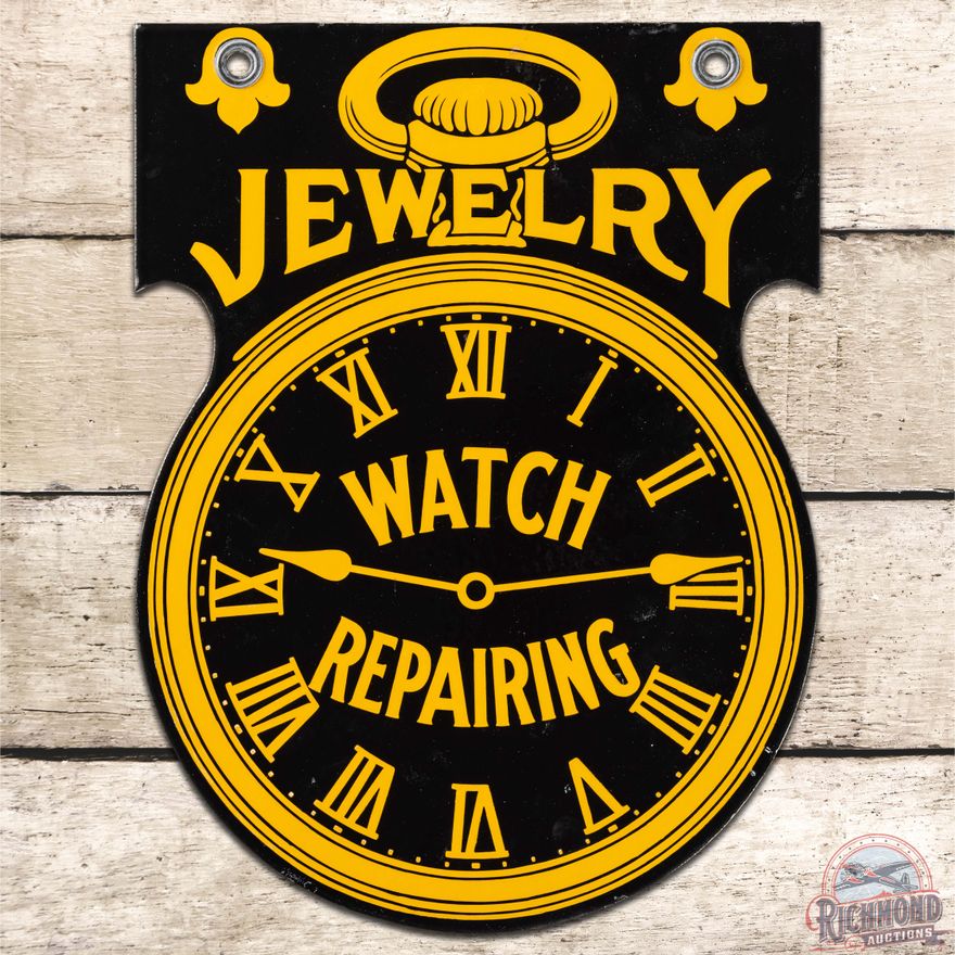 Jewelry Watch Repairing Die Cut DS Porcelain Sign