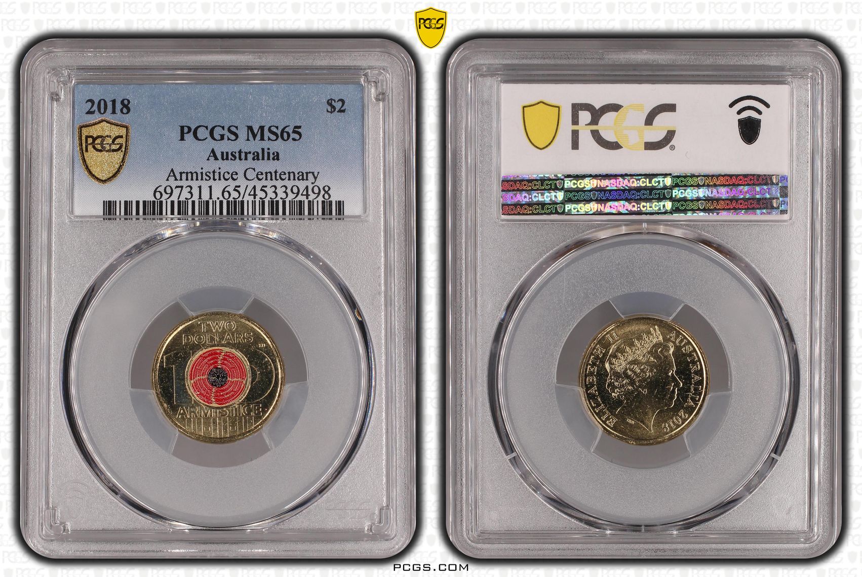 Armistice Centenary, Two Dollar, 2018, PCGS MS65