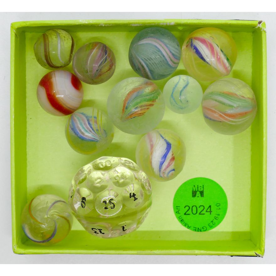 Box Antique Hand Made Glass Marbles