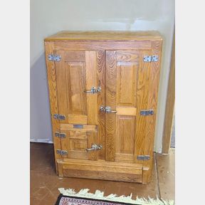 Antique Oak Icebox Refrigerator - Hall's Porcelain Lined, Unique