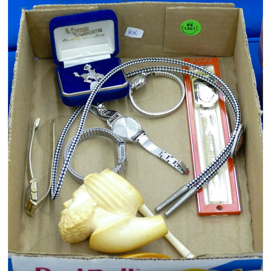 Box Old Meerschaum Pipe and Watches