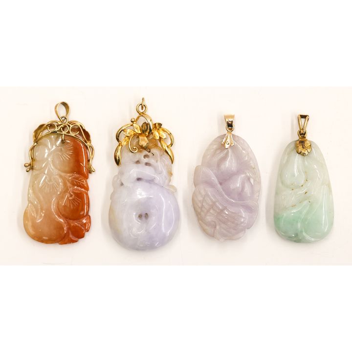 4pc Chinese Jade 14k Carved Pendants