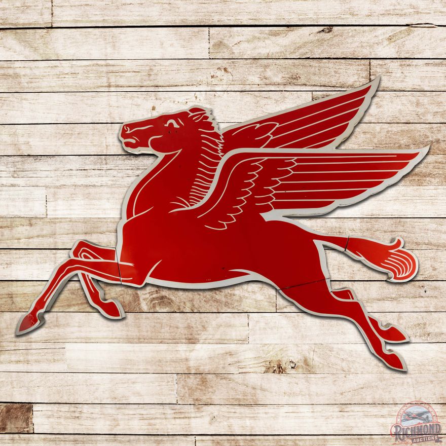 1953 Mobil Pegasus Die Cut Single Sided Porcelain Cookie Cutter Sign "Left Facing"