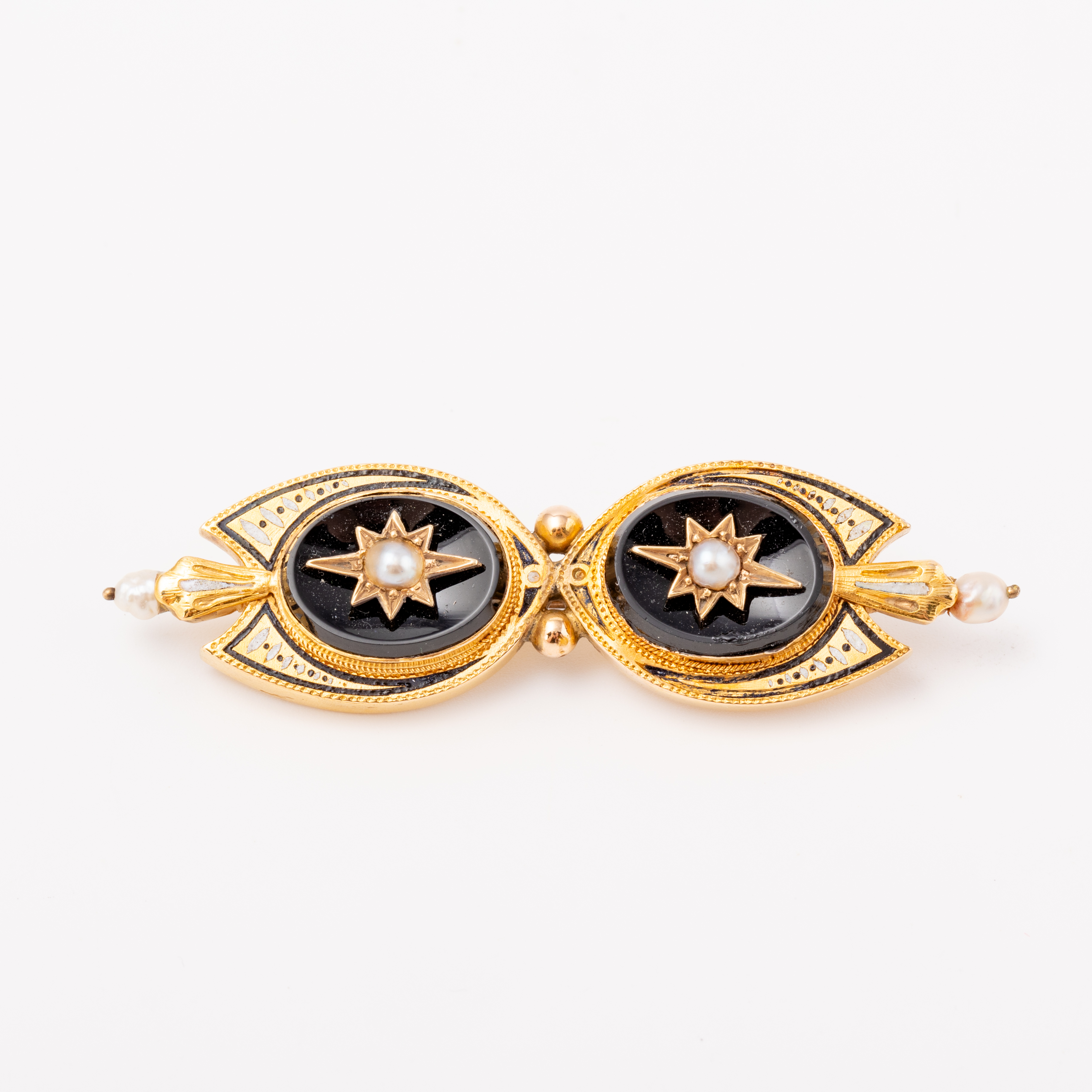 Antique 14ct Gold Onyx Pearl & Enamel Brooch