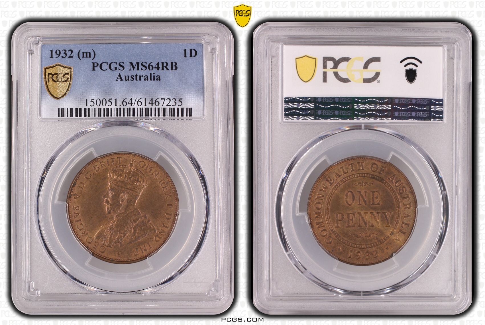 George V, Penny, 1932, PCGS MS64RB