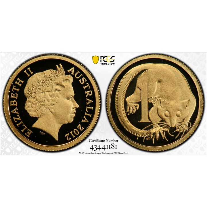 Elizabeth II, 0.5g Gold, Possum, One Cent, PR70DCAM , 2012 PCGS POP - 6/0
